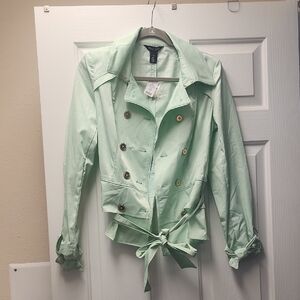 White House Black Market Light Green Trench Coat